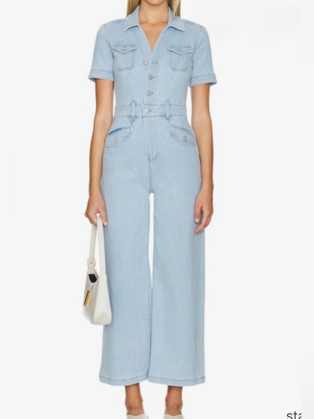 New PAIGE Harper Denim Jumpsuit in Light Blue Wash Size 2 - Picture 2 of 14